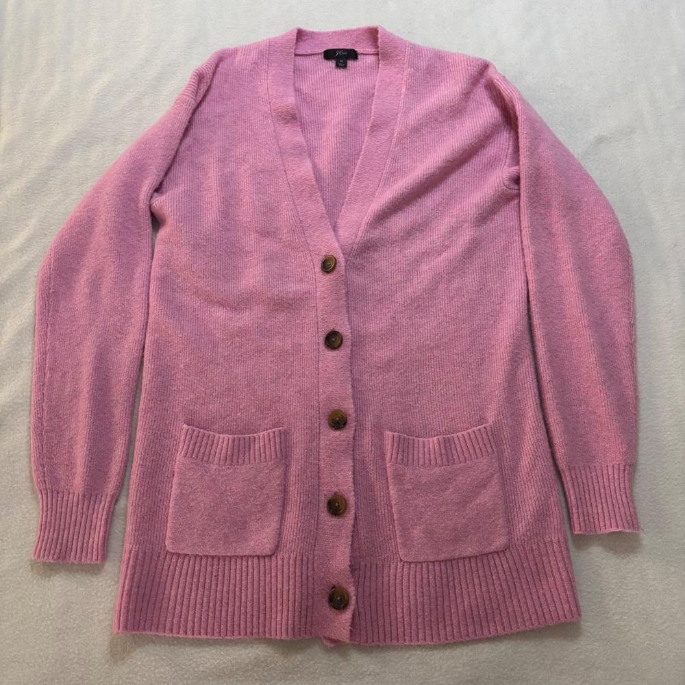 J.Crew Womens Pink Wool Alpaca Blend Long Cardigan Sweater Size M Pockets